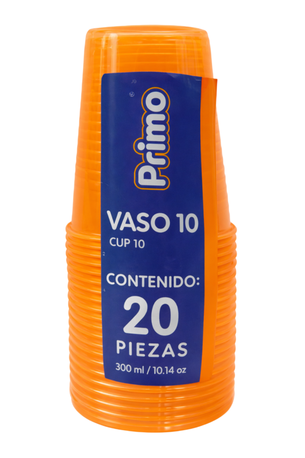 VASO NÚMERO 10 NARANJA NEÓN PRIMO 20 PIEZAS